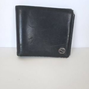 Gucci Designer Men's Card Wallet Black Silver Bifold 4x3 Leather Folding Medium